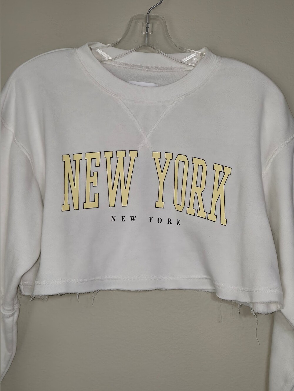 Sunday White Cropped Crewneck with Yellow NEW YORK Print